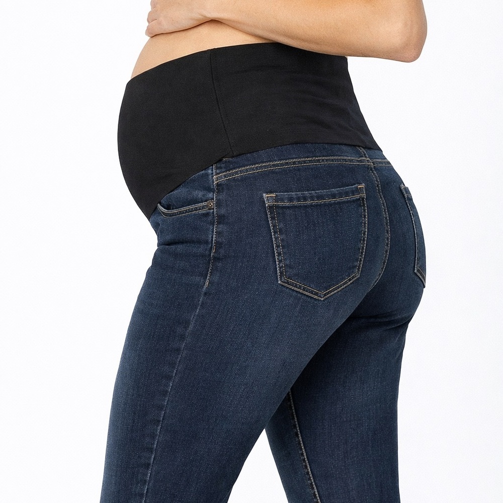 ✨Liz Lange Dark Blue Maternity Jeggings with Black Overband Size XL